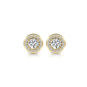 aretes halo de oro con diamantes